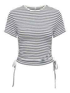 Damen Top ONLDEVIN S/S STRIPE O-NECK TIE TOP JRS
